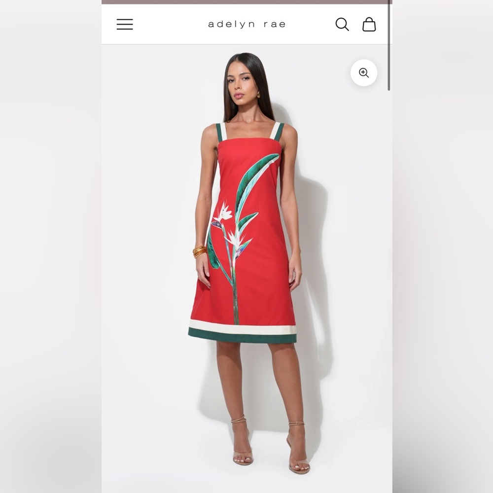 NWOT Adelyn Rae Red Floral Shift Dress with Green Trim